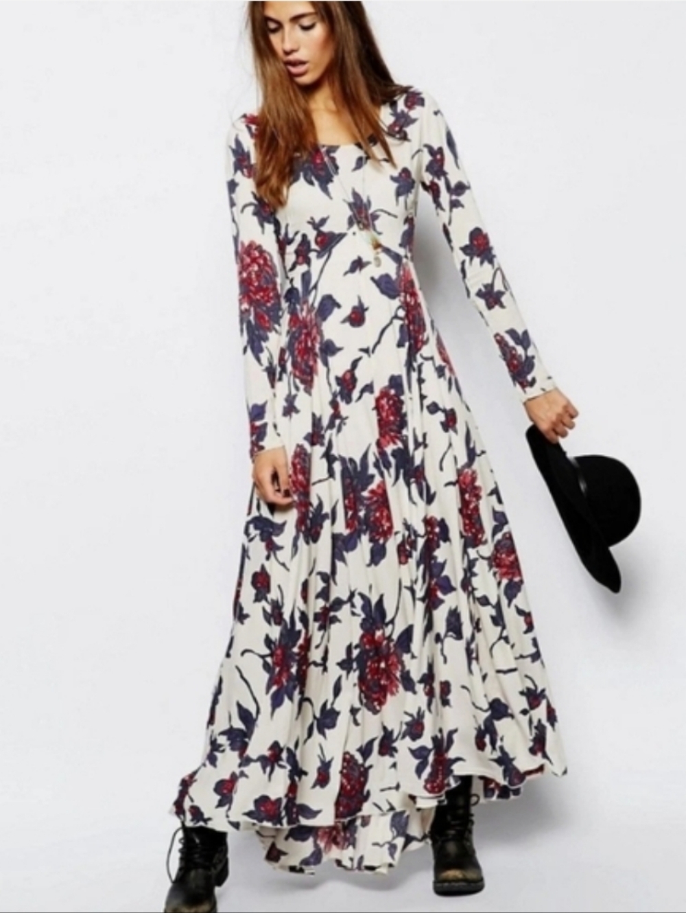 Free People First Kiss Maxi Dress Long Sleeve Floral Print